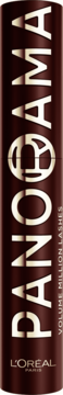 L'Oréal Panorama Mascara, ciemnobrązowa tubka ze złotym, pionowym napisem PANORAMA, widok z przodu.