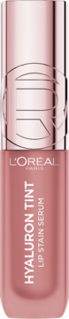 L’Oréal Paris Hyaluron Tint Lip Stain Serum w pudroworóżowej butelce z matowym dnem i metaliczną zakrętką.