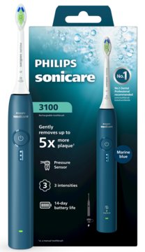 Philips Sonicare 3100 Marine Blue szczoteczka soniczna z pudełkiem. Wyróżnione cechy: 5x więcej płytki, czujnik.
