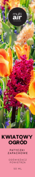 Pionowe opakowanie Multi Air Kwiatowy Ogród: patyczki zapachowe odświeżacz powietrza 50 ml, z motywem kwiatów.