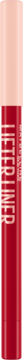 Maybelline New York Lifter Liner, czerwona konturówka z jasnobeżową nakrętką, błyszczące opakowanie, z przodu.
