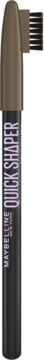 Maybelline Quick Shaper Brow, brązowa kredka do brwi w czarnej obudowie, ze szczoteczką, pionowe ujęcie.