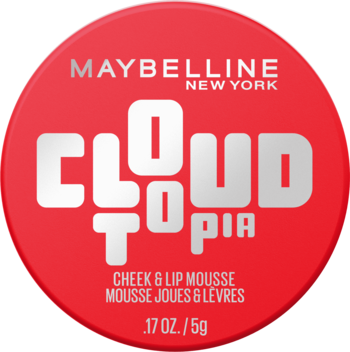 Czerwony, okrągły róż do policzków Maybelline Cloudtopia Cheek & Lip Mousse, matowy, widok z przodu.