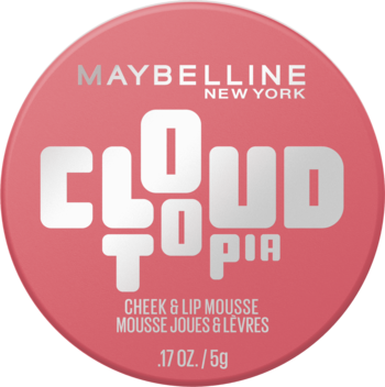 Maybelline New York Cloudtopia róż Cheek & Lip Mousse, matowe, okrągłe, koralowe opakowanie, widok z góry.