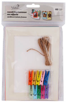 Happy Color zestaw ramek kartonowych, 10 szt., 13x18cm, z kolorowymi klamerkami i sznurkiem, w folii.