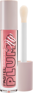 Pastel Plump Up błyszczyk 203 Cotton Candy, różowy, z aplikatorem obok, nawilża i wypełnia usta.