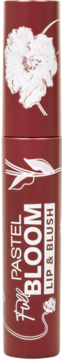 Pastel Full Bloom Lip & Blush 82 Fatal, brązowa tubka z białym wzorem kwiatów, widok z przodu.