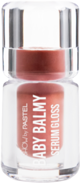 Pastel Show Baby Balmy Serum Gloss 32 Dune, błyszczyk w przezroczystej tubce z czerwono-brązową zawartością, przód.