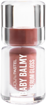 Balsam do ust Pastel Baby Balmy Serum Gloss 33 Gaslight w szklanej butelce z srebrną zakrętką, widok z przodu.