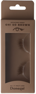 Sztuczne rzęsy Donegal Oh! So Brown nr 01 Half Lash w brązowym kartonowym opakowaniu z okienkiem.