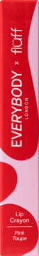 Czerwono-różowy Lip Crayon EVERYBODY x Fluff, odcień Pink Taupe, w pionowym opakowaniu, widok z przodu.