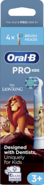Oral-B PRO Kids 3+ Lion King, 4 końcówki do szczoteczek elektrycznych. Niebieskie opakowanie z Simbą.