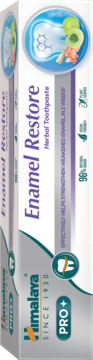Himalaya Enamel Restore Herbal Toothpaste, białe pudełko, widok z przodu. Wzmacnia szkliwo, 96% składników naturalnych.