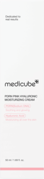 Medicube PORN PINK HYALURONIC nawilżający krem 50ml, białe opakowanie z różowym tekstem, widok z przodu.