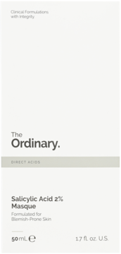 The Ordinary Salicylic Acid 2% Masque w białym pudełku 50 ml, dla cery trądzikowej, widok z przodu.