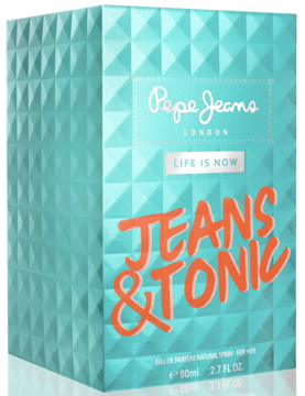Pepe Jeans JEANS & TONIC for Her, turkusowe fasetowane opakowanie EDP drzewno-przyprawowego 80ml.