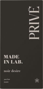 Ciemnoszare opakowanie perfum MADE IN LAB. Privé Noir Desire dla mężczyzn, z nutami tytoniu i wanilii.