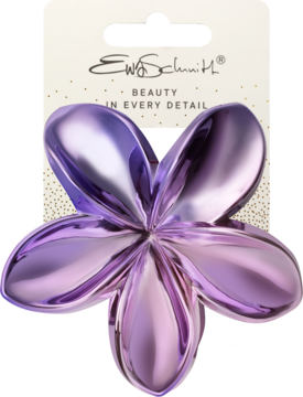 Klamra METALLIC FLOWER Ewa Schmitt RKK116, błyszczący fioletowy kwiat pięciopłatkowy na brandowanej metce.