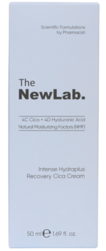 The NewLab. Intense Hydraplus Recovery Cica Cream 50ml, with Cica & Hyaluronic Acid, front of grey box.