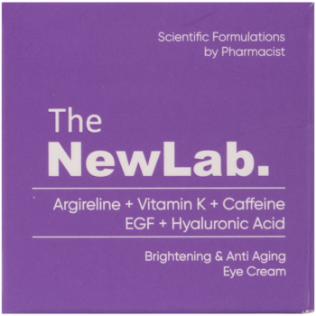 The NewLab. rozświetlający krem pod oczy w fioletowym pudełku, z Argireline, witaminą K i kofeiną.