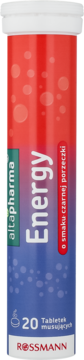Altapharma Energy 20 tabletek musujących czarna porzeczka, czerwono-niebieska tuba, widok z przodu.