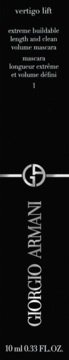 Giorgio Armani Vertigo Lift tusz do rzęs, czarna tubka ze srebrnym logo i tekstami, wydłużający i pogrubiający.