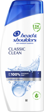 Head & Shoulders Classic Clean szampon przeciwłupieżowy z 3X Protect, biała butelka, niebieska zakrętka, przód.