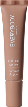 Peptydowy balsam do ust Everybody London Caramel Frappe w beżowej, matowej tubce, widok z przodu.