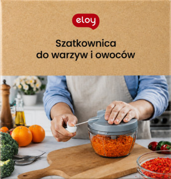 ELOY Szatkownica do warzyw i owoców, szara, używana do siekania czerwonej papryczki na desce.