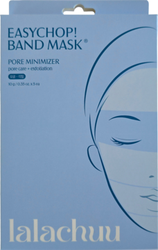 Lalachuu Easychop! Band Mask Pore Minimizer, jasnoniebieskie pudełko, grafika twarzy, maski w płachcie.