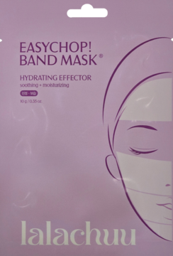 Fioletowa maseczka EASYCHOP! BAND MASK Hydrating Effector w prostokątnej saszetce, widok z przodu.