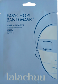 Jasnoniebieska maseczka w płachcie Lalachuu Easychop! Band Mask Pore Minimizer na pory, z grafiką twarzy.