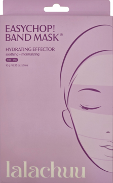Fioletowe pudełko maski bandażowej EASYCHOP! Band Mask Hydrating Effector, z grafiką kobiecej twarzy, widok z przodu.