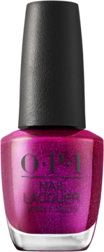 OPI Nail Lacquer Berry and Bright, jagodowy lakier z różowym połyskiem, butelka z czarną nakrętką.