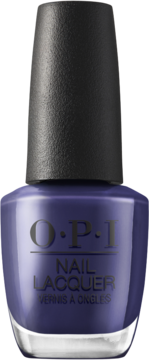 OPI Nail Lacquer Havin’ a Candy Ol’ Time, ciemnoniebieski lakier w butelce z czarną nakrętką, widok z przodu.