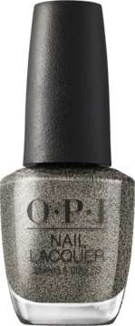 OPI lakier Tempted to Lick-orice, metaliczny czarny z intensywnym brokatem, butelka z przodu.