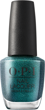 OPI Nail Lacquer Yuletide Sweetings, butelka z głęboką zielenią i niebieskim połyskiem, widok z przodu.