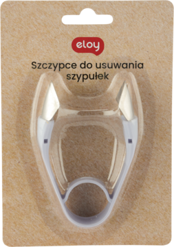 Eloy szczypce do usuwania szypułek owoców, białe z metalowymi ostrzami, w brązowym opakowaniu typu blister.