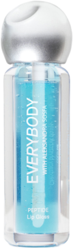 EVERYBODY PEPTIDE Lip Gloss, przezroczysta butelka z niebieskim płynem i chłodzącym efektem.