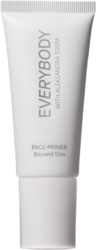 Biała tubka EVERYBODY Plumping Face Primer Second Skin, widok z przodu na kremową bazę pod makijaż.