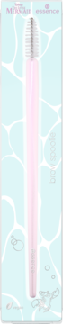 Szczoteczka essence Makeup brow spoolie w różowym kolorze z białą główką, w blistrze na błękitnym tle.