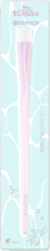 Różowy pędzel do cieni Essence Little Mermaid z białymi włosiem, w błękitnym opakowaniu z motywem wody.