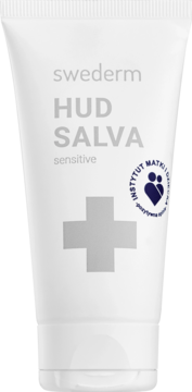 Biała tubka Swederm HUD SALVA Sensitive, maść dla dzieci i dorosłych, z szarym krzyżem, widok z przodu.