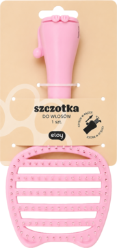 Eloy różowa szczotka do włosów na kartoniku, z ergonomicznym uchwytem i elastyczną głowicą z ząbkami.