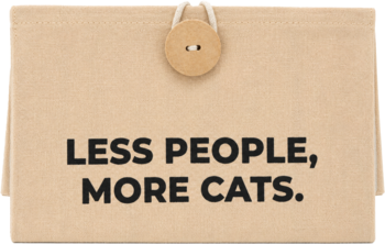 Eloy Torba bawełniana, beżowa, z drewnianym guzikiem i napisem "LESS PEOPLE, MORE CATS", widok z przodu.