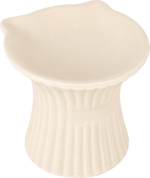 Eloy ceramiczna miska dla zwierzaka, beżowa, w kształcie kociej głowy na ryflowanej podstawie, widok z góry.