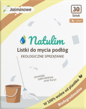 Opakowanie Natulim Jaśminowe listki do mycia podłóg, 30 sztuk, ekologiczne, biodegradowalne, 100% bez plastiku.