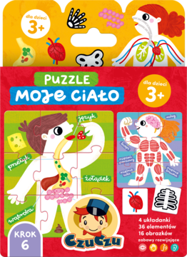 Edukacyjne puzzle Moje Ciało Czuczu dla dzieci 3+ z ilustracjami układów ciała na opakowaniu.