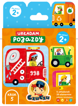 Czuczu Układam Pojazdy, zestaw puzzli dla dzieci 2+. Opakowanie z 5 układankami: straż pożarna, traktor.