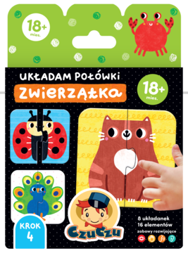 Edukacyjne puzzle CzuCzu Zwierzątka 18m+ w kolorowym pudełku, dwuelementowe układanki z biedronką i kotem.